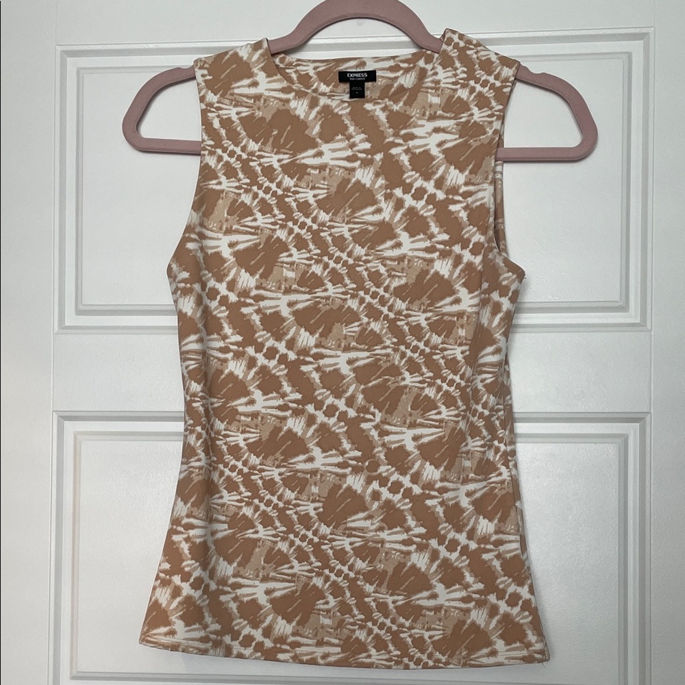 Express Brown and White Patterned Tank Top